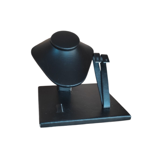 Exhibidor Mini para Juego Collar Arete Anillo Imitación Piel Vinil Negro