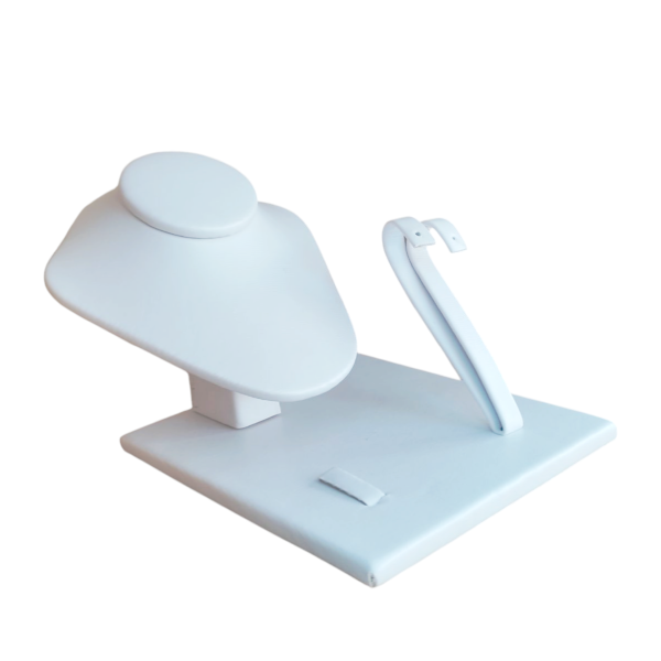 Exhibidor Mini para Juego Collar Arete Anillo Imitación Piel Vinil Blanco